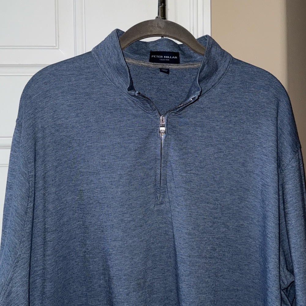 Peter Millar Blue Cotton/Cashmere Quarter Zip, Size XXL